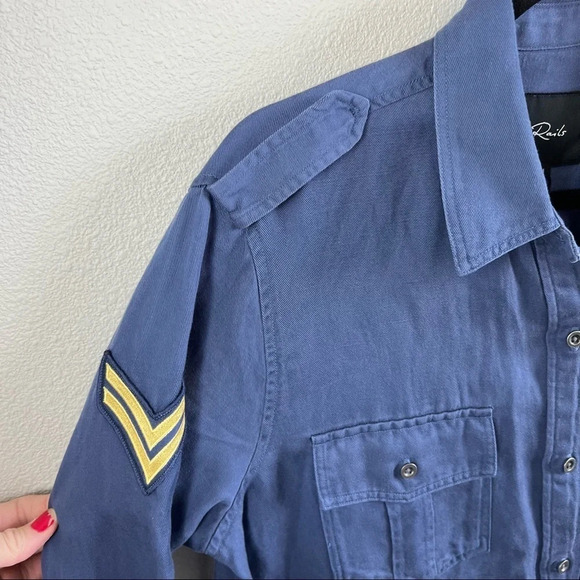 NWOT Rails Kato Military Shirt Jacket Tokyo Blue Patch Casual Women’s Medium - Picture 7 of 14